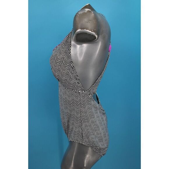 AQUA COUTURE BLACK WHITE WITH HOT PINK ONE PIECE SIZE LARGE SWIMSUIT WOMENS - Picture 6 of 10